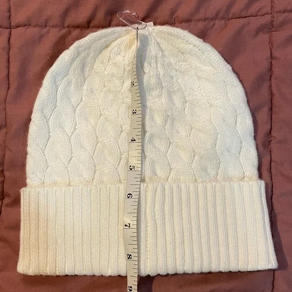 Coach White Knit Beanie with Gold Logo - Picture 12 of 16